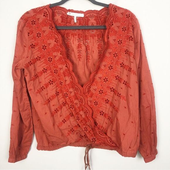 HOUSE OF HARLOW 1960 | Deep Orange Eyelet Lace Wrap Top Drawstring Women’s XS - Picture 1 of 8